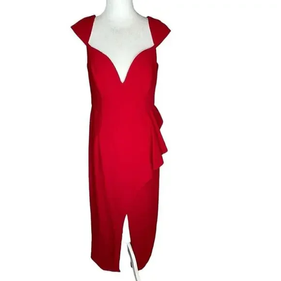 Black Halo Eve by Laurel Berman Red Ruffled Ponte Gown | Size 12 - Picture 2 of 9